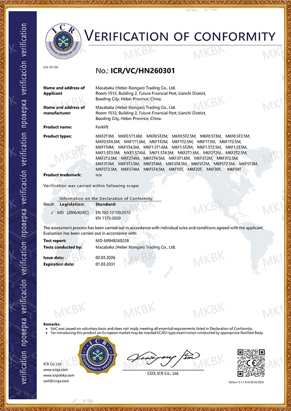 forklift CE Certificate